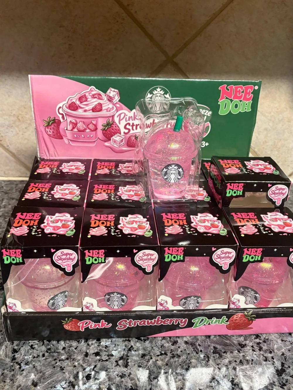Starbucks Cup pink glitter Squishy with fruit inside sugar material regular size